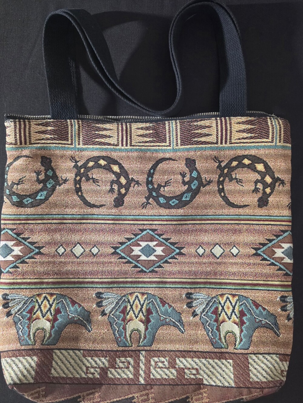 Southwestern Pattern Tote Bag in Brown and Teal